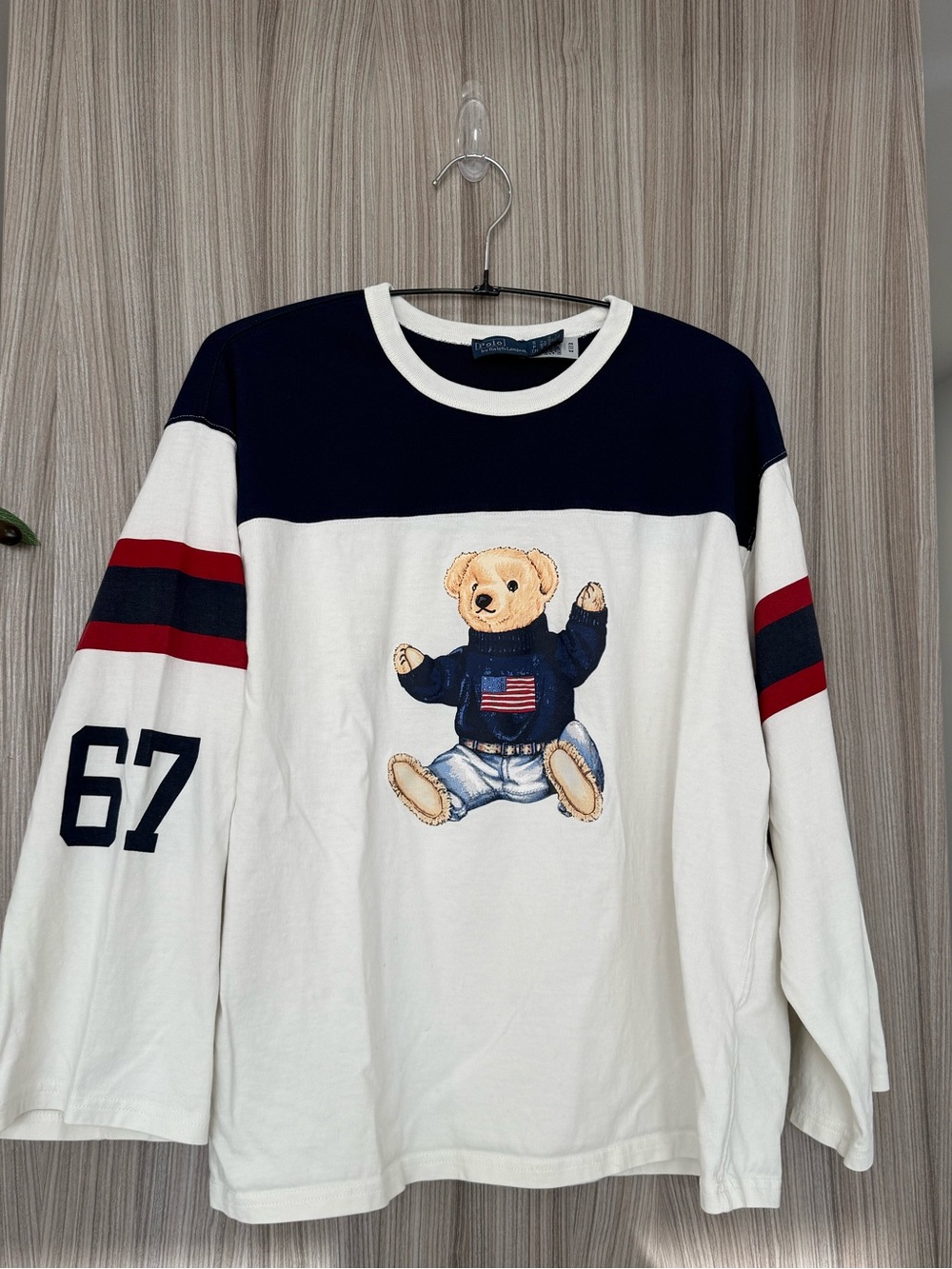 Polo Ralph Lauren Polo Sitting Bear Long-Sleeve Tee – Size S – White/Navy